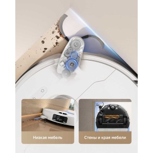 С легкостью выполняет уборку в углах   Благодаря выдвигающейся боковой щетке, которая позволяет добираться до тесных углов, узкие проемов и пространства под низкой мебелью, выполнять уборку в труднодоступных местах и прямых углах стало проще, чем когда-либо.

100% охват поверхности пола в углах