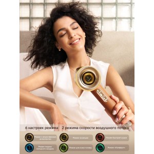 Для сушки волос можно использовать различные режимы, выбирая их с учетом своих потребностей. Интуитивно понятная цветовая индикация информирует о выбранном режиме сушки. Адаптивный уход способствует бережной защите кожи головы, а также быстрой и эффективной укладке волос