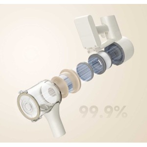 Усовершенствованный многоконусный фильтр отделяет крупные частицы пыли из воздуха и перенаправляет их в контейнер для мусора, который можно опорожнить одним нажатием кнопки. Многослойная система фильтрации обеспечивает удержание мелкой пыли с эффективностью до 99,9%.